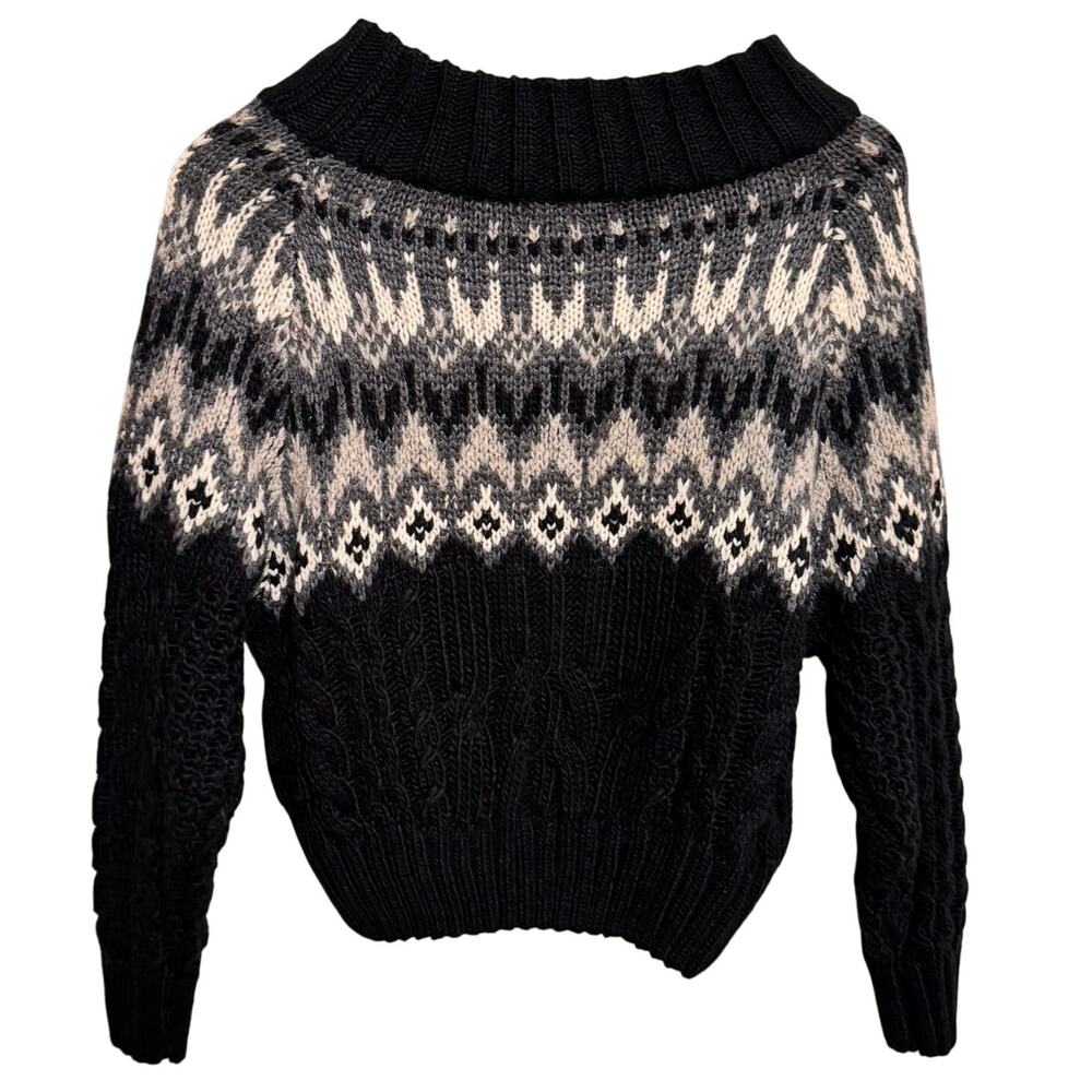 John + Jenn Fair Isle Knit Sweater XS Black White Nordic Pullover Grandpacore - Picture 6 of 10